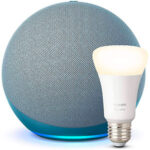 Echo (4e génération), Avec son premium, Bleu-gris + Ampoule Connectée Philips Hue (E27), Fonctionne avec Alexa